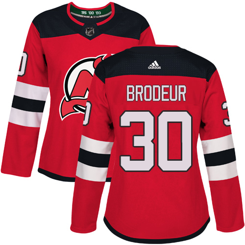 Adidas Devils #30 Martin Brodeur Red Home Authentic Women's Stitched NHL Jersey - Click Image to Close